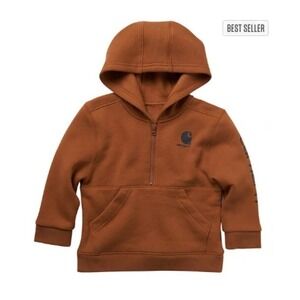 Carhartt Hoodie Sweatshirt Toddler 3T Brown 1/2 Zip Logo Sleeve Fleece Lined